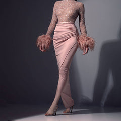 Emily Ratajkowski Dress Sexy Feather Hip Ball Stitching Dress