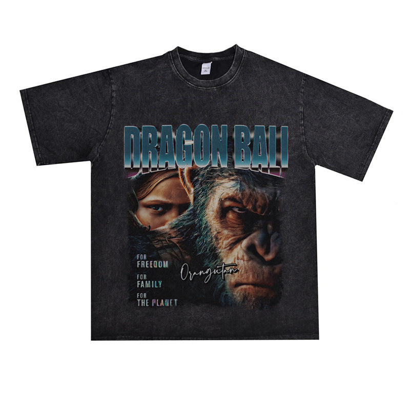 Film Star T Shirt Movie Rise of the Planet of the Apes Pure Cotton Loose Short Sleeve American Retro Trendy T-shirt Men