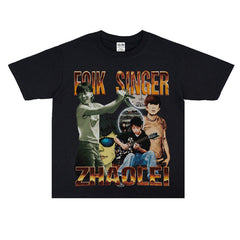 Film Star T Shirt Loose American Retro Street round Neck T-shirt Men and Women