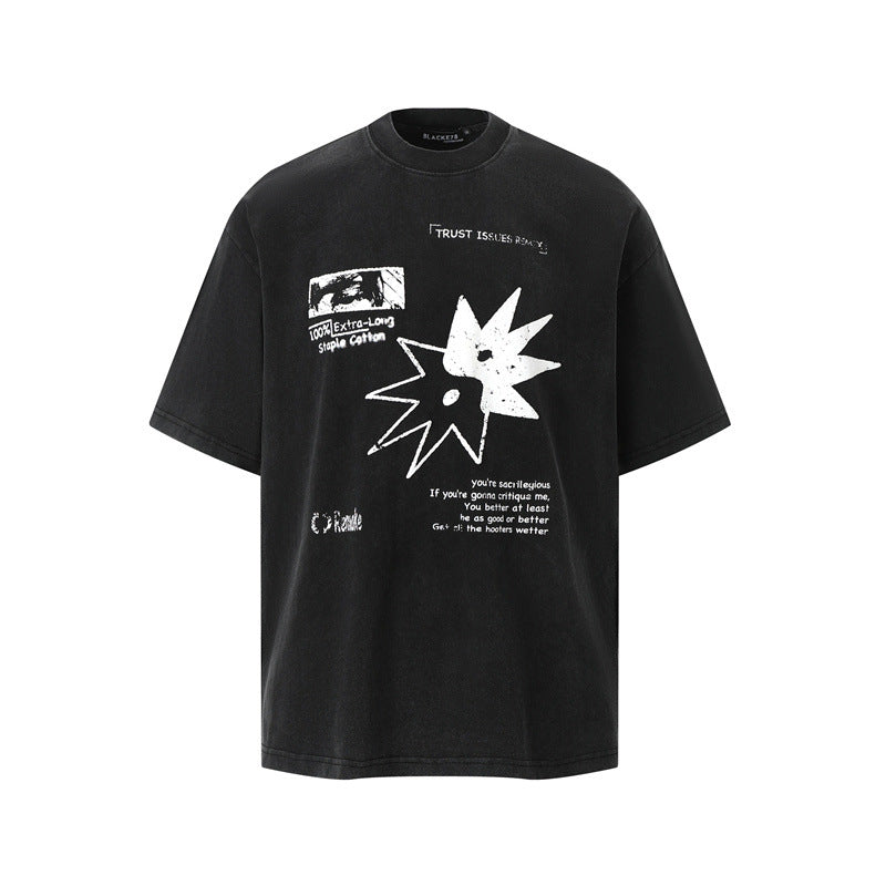 80s Casual Classics Shirts Graffiti Print Short Sleeve T-Shirt Hip Hop Loose Crew Neck Top