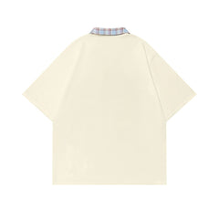 Ellie Seattle Shirt Cartoon Lapel Patchwork Polo Shirt