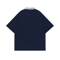 Ellie Seattle Shirt Cartoon Lapel Patchwork Polo Shirt