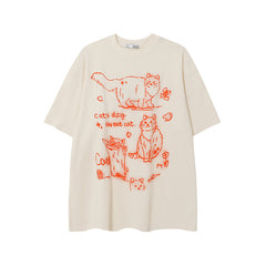 Camisas Vintage Hombre Cartoon Print Short Sleeve T-Shirt Crew Neck Rabbit Print Vintage Loose Top