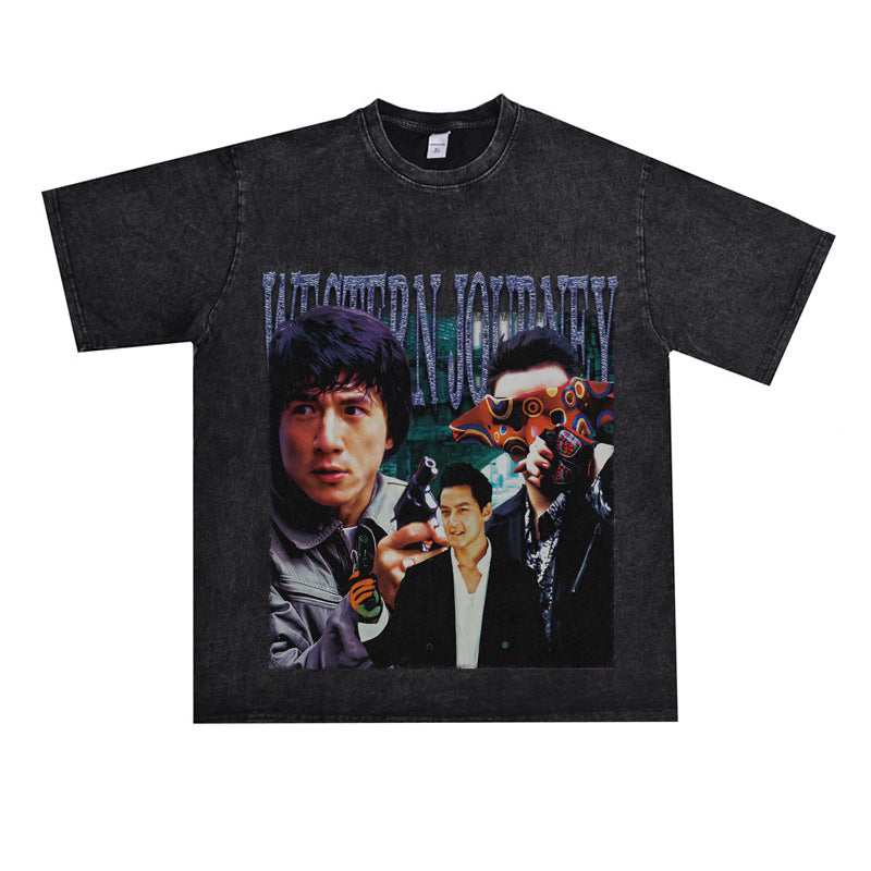 Film Star T Shirt Short Sleeve Loose Retro Nostalgic American Cotton Printed T-shirt