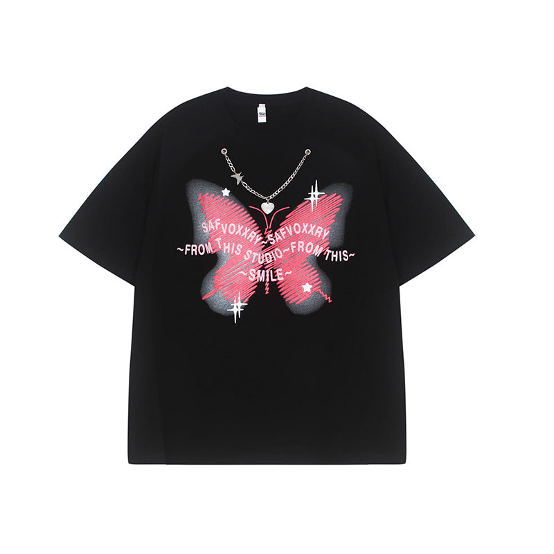Camisas Vintage Hombre Butterfly Print Short Sleeve T-Shirt