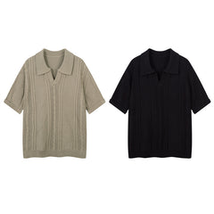 80s Casual Classics Shirts Summer Sports Knitted Boys Loose T-Shirt V-Neck