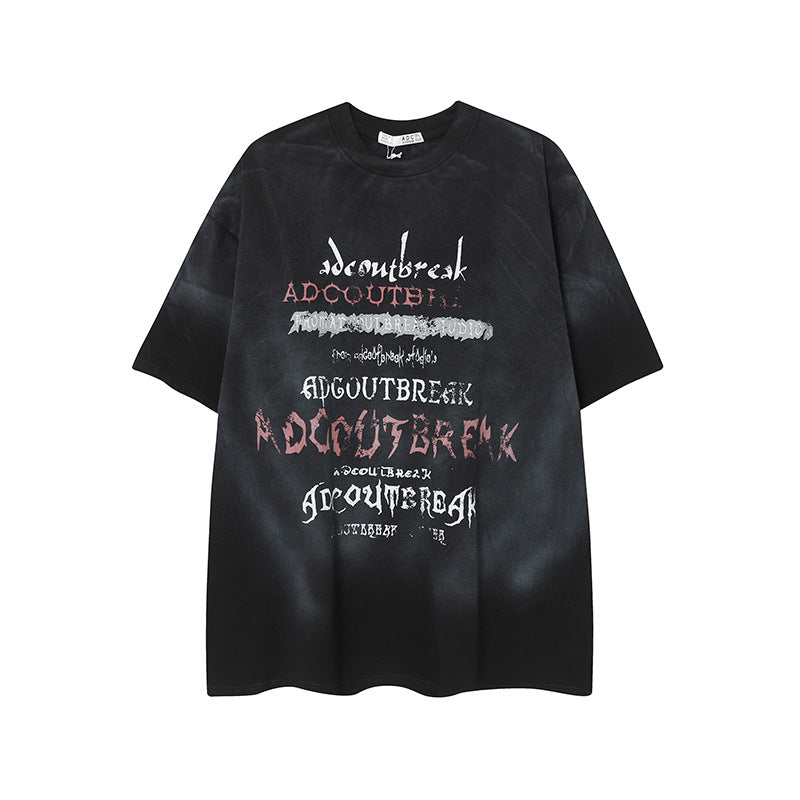 Camisas Vintage Hombre Vintage Washed Old Letter Print Short Sleeve T-Shirt