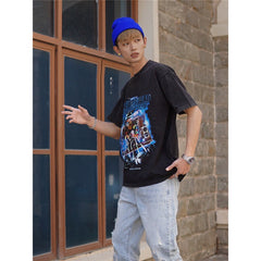 Film Star T Shirt Horror Movie Distressed Fierce Ghost Street Pure Cotton Loose Short Sleeve Trendy Heavy T-shirt Men