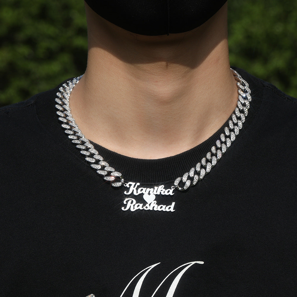 Jewelry Hip Hop Stainless Steel Diamond Pendant Letter Cuban Necklace Customized Word Up