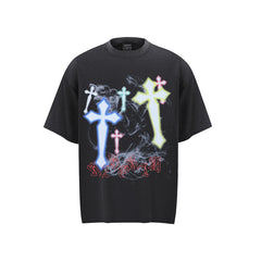 80s Casual Classics Shirts Vintage Washed 3D Printed Cross Short Sleeve T-Shirt
