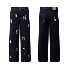 American Mens Jeans Nostalgic Washed Puppy Printed Jeans