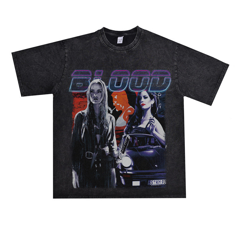 Film Star T Shirt Street Style Short Sleeve Loose Retro American Cotton Printed T-shirt