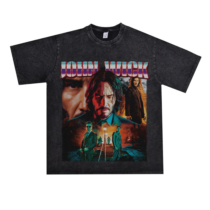 Film Star T Shirt Vintage American Street Printed round Neck T-shirt for Men and Women