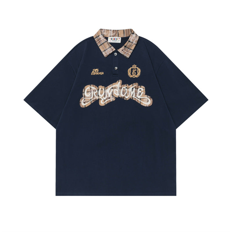 Ellie Seattle Shirt Vintage Plaid Lapel Embroidered Polo Shirt