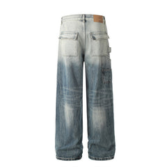 American Men Jeans Washed and Old Tooling Jeans Loose Casual Straight Pants