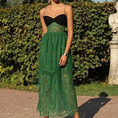 Emily Ratajkowski Dress Lace Green Hollow-out Multi-Layer Dress