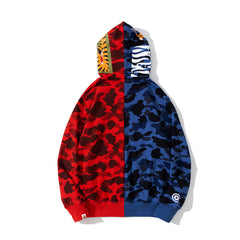 Bathing Ape Hoodie Tiger Sewing Color Matching Hooded Embroidered Cardigan Shark Sweater Jacket