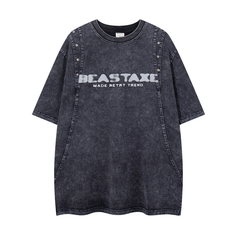 80s Casual Classics Shirts Washed Short Sleeve Shirt Alphabet Print Top