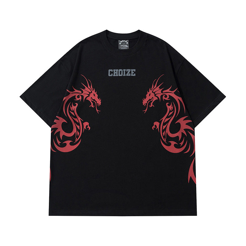 Camisas Vintage Hombre Vintage Totem Print Crew Neck Short Sleeve T-Shirt oversize