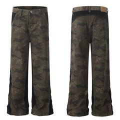 American Men Jeans Vintage Loose Camouflage Pants Zip Straight Jeans