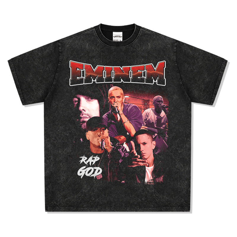 Detroit Eminem T Shirt Eminem Printed Retro Washed Old Cotton T Shirt