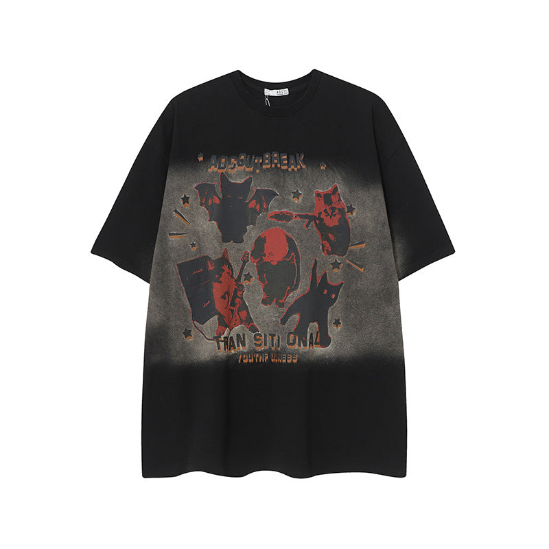 Camisas Vintage Hombre Vintage Washed Old Pussy Loose Short Sleeve T-Shirt