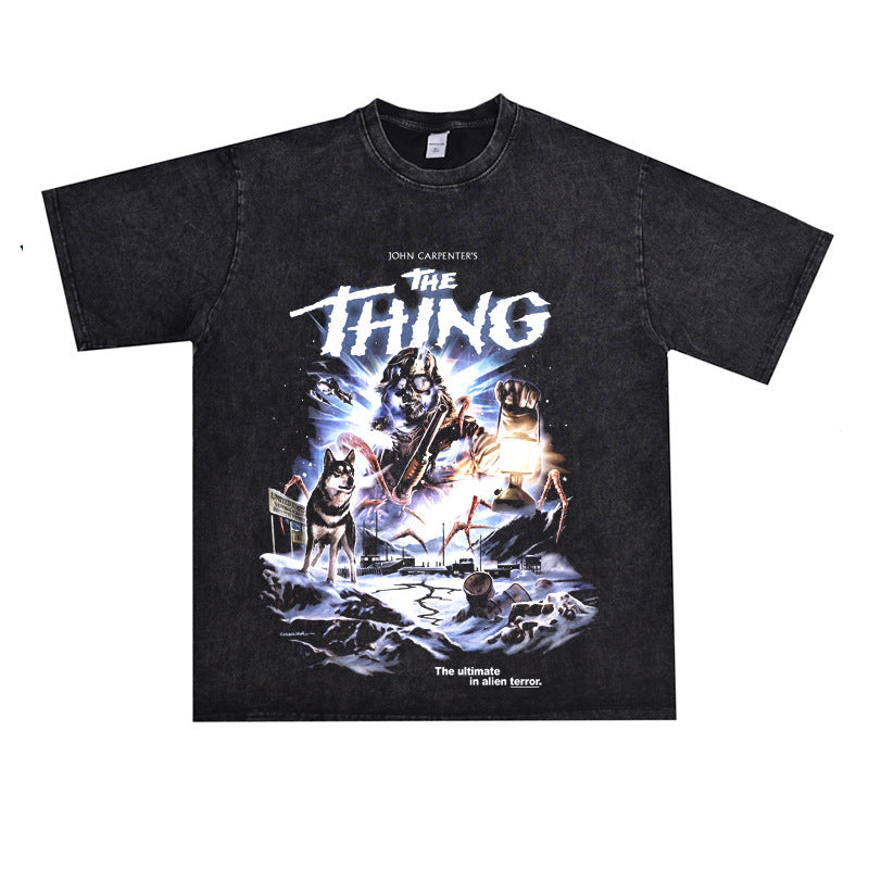 Film Star T Shirt Cotton Loose Nostalgic Short Sleeve American Retro Fashion Printed T-shirt for Men