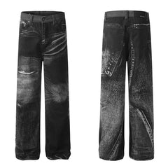American Men Jeans Hip Hop Washed Old Inkjet Straight Jeans