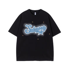 Camisas Vintage Hombre Vintage Star Letter Patch Short Sleeve T-Shirt