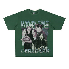 Film Star T Shirt Movie Chaplin Modern Era Loose Retro Street Cotton T-shirt