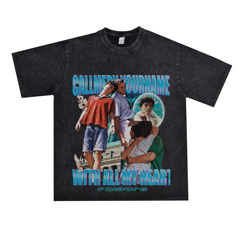 Film Star T Shirt Loose Heavy Retro Street American T-shirt Men and Women