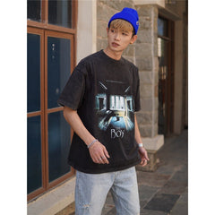 Film Star T Shirt Movie Spirit Doll Contract Pure Cotton Loose Nostalgic Short Sleeve Trendy Heavy T-shirt for Men