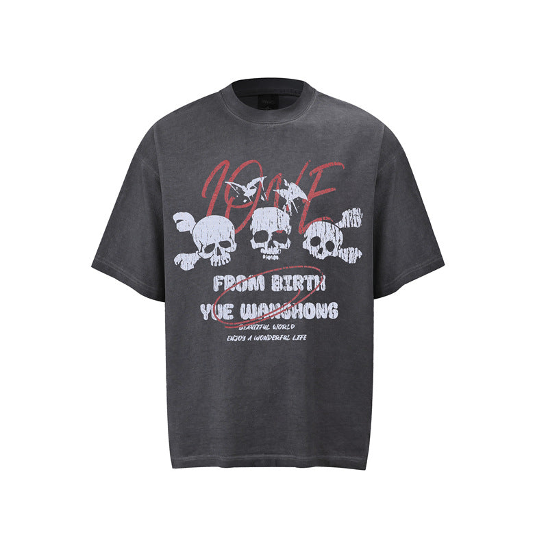 80s Casual Classics Shirts Skull Print Loose Crew Neck Short Sleeve T-Shirt