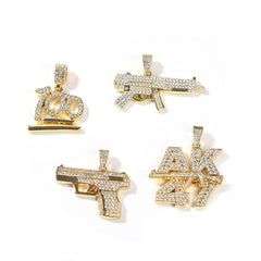 Jewelry Gun Shape Diamond Pendant Necklace rapper Armament