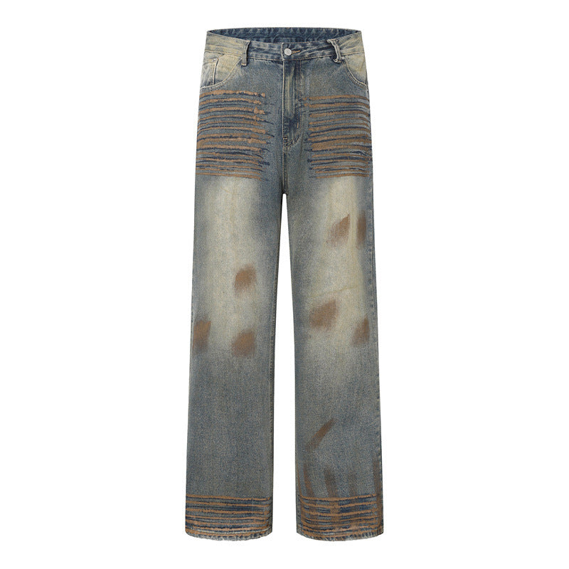 American Mens Jeans Retro Tie-Dyed Ripped Jeans