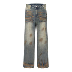 American Mens Jeans Retro Tie-Dyed Ripped Jeans
