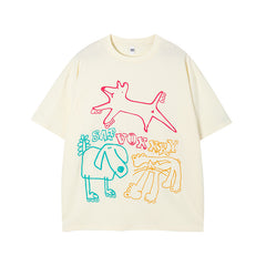 Camisas Vintage Hombre Dopamine Doodle Dog Print Short Sleeve T-Shirt