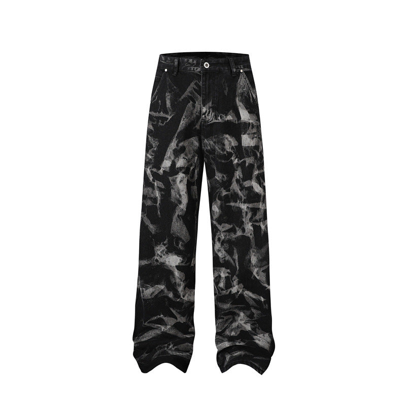 American Men Jeans Old Tie-Dye Straight Casual Retro Jeans