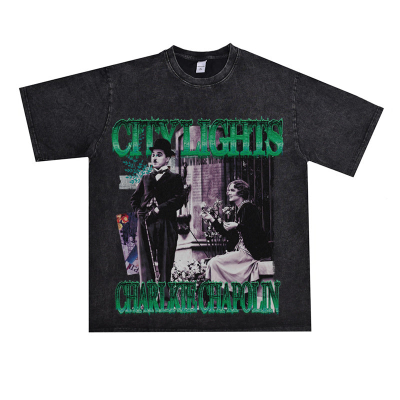 Film Star T Shirt Classic Movie Surrounding City Light Loose Retro Street Cotton T-shirt