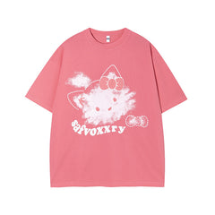 Camisas Vintage Hombre Graffiti Cat Print Short Sleeve T-Shirt