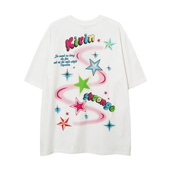 Camisas Vintage Hombre Color Star Letter Short Sleeve T-Shirt