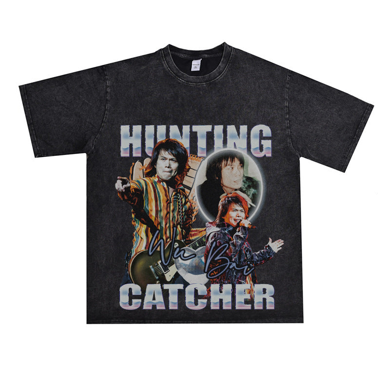 Film Star T Shirt Loose Heavy Retro Street Cotton American T-shirt Men and Women