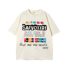 Camisas Vintage Hombre Alphabet Print Short Sleeve T-Shirt Summer Loose Casual Top