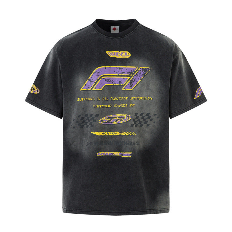 80s Casual Classics Shirts Vintage Racing Washed Old Loose Printed Short Sleeve T-Shirt