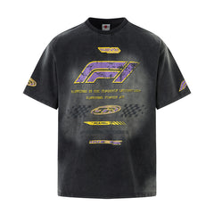 80s Casual Classics Shirts Vintage Racing Washed Old Loose Printed Short Sleeve T-Shirt