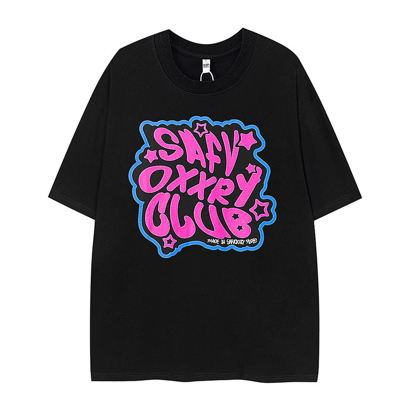 Camisas Vintage Hombre Alphabet Multicolor Short Sleeve T-Shirt Summer Loose Top