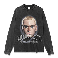 Detroit Eminem T Shirt Eminem Print Hip Hop Wash Old T-Shirt