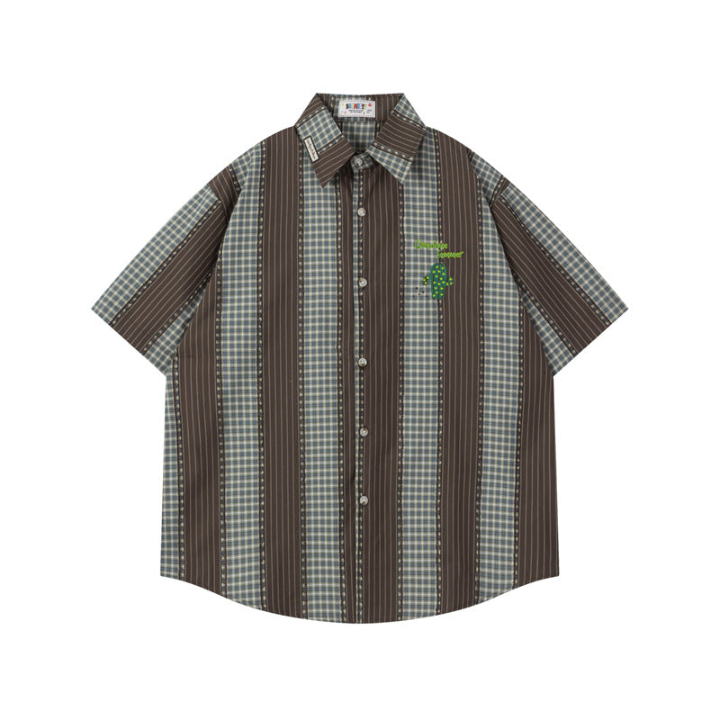 Ellie Seattle Shirt Loose Shirt Vintage Striped Lapel Short Sleeve