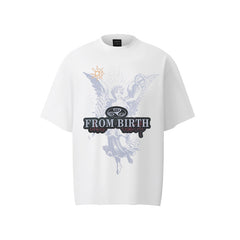 80s Casual Classics Shirts Vintage Graffiti Angel Wings Print Crew Neck T-Shirt