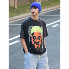 Film Star T Shirt Washed Old American Round Neck Loose T-Shirt Retro Short Sleeve